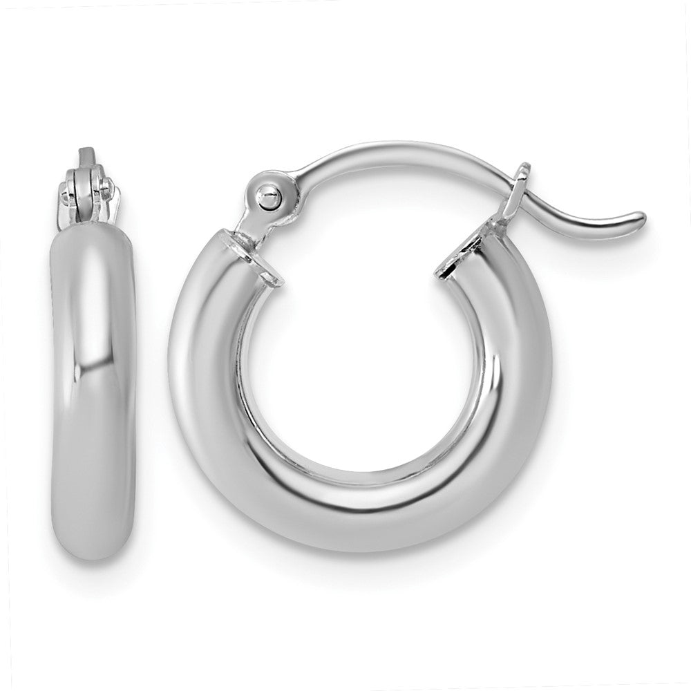 Sterling Silver Rhodium-plated 3mm Round Hoop Earrings