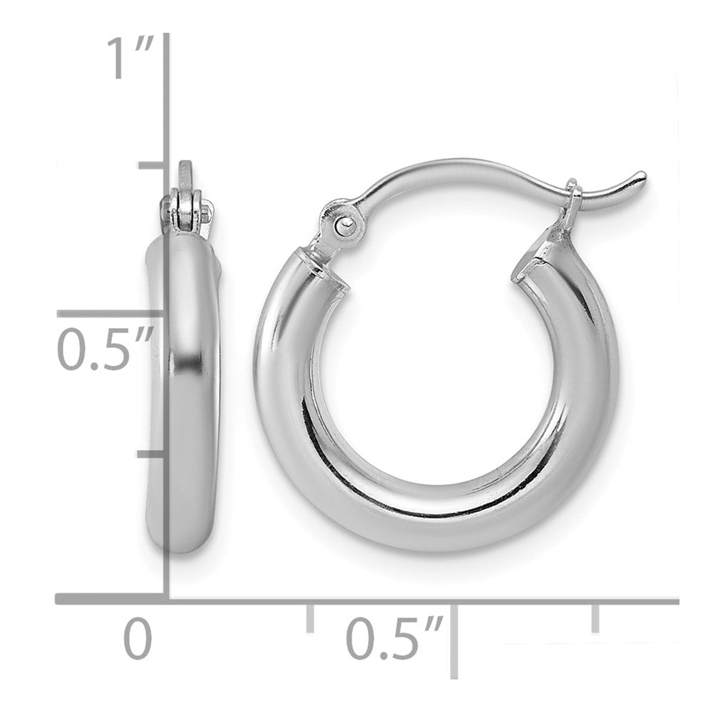 Sterling Silver Rhodium-plated 3mm Round Hoop Earrings