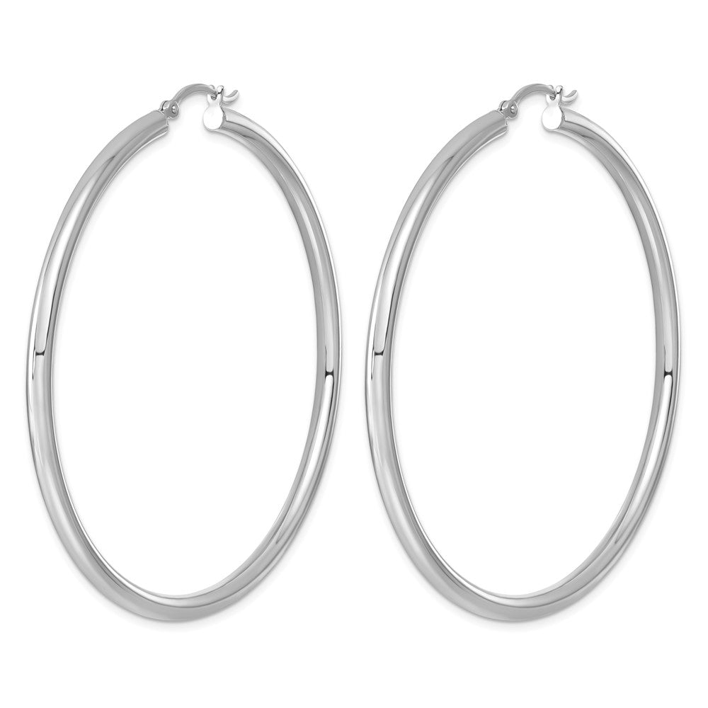 Sterling Silver Rhodium-plated 3mm Round Hoop Earrings