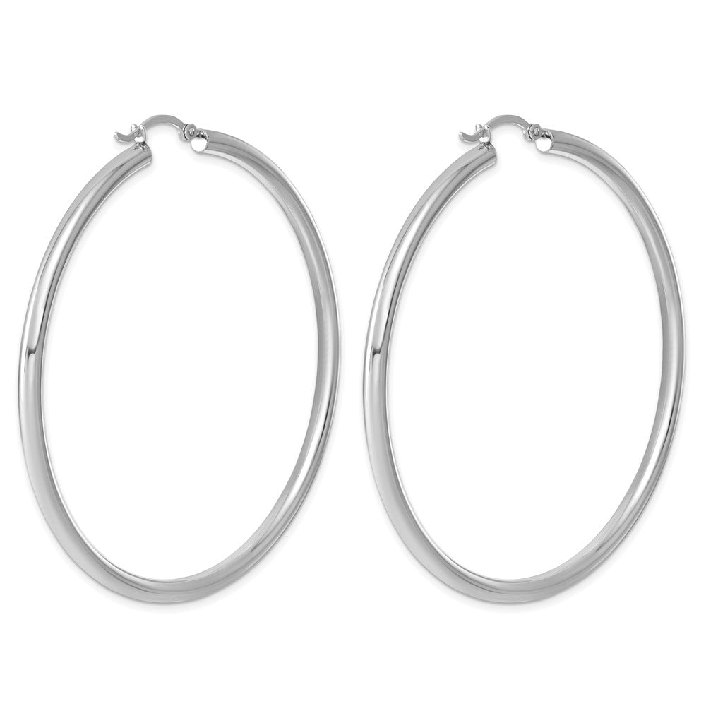 Sterling Silver Rhodium-plated 3mm Round Hoop Earrings