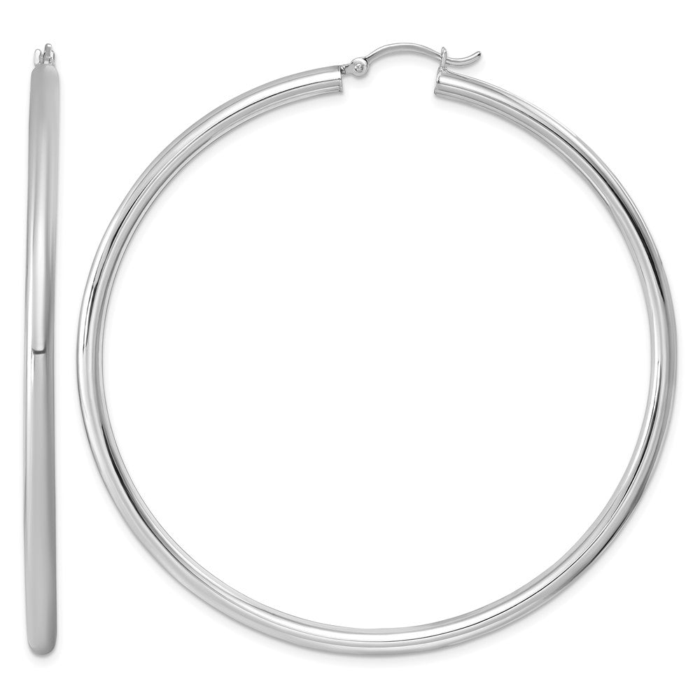 Sterling Silver Rhodium-plated 3mm Round Hoop Earrings