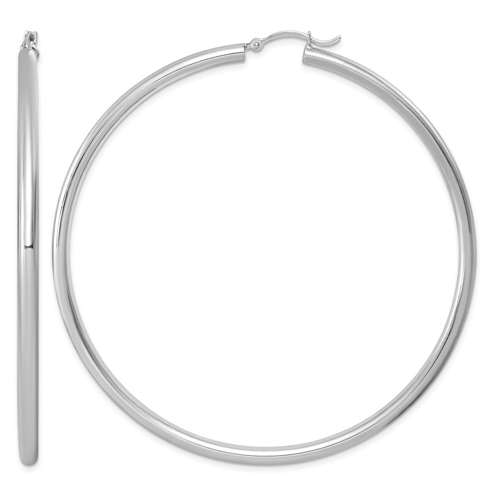 Sterling Silver Rhodium-plated 3mm Round Hoop Earrings