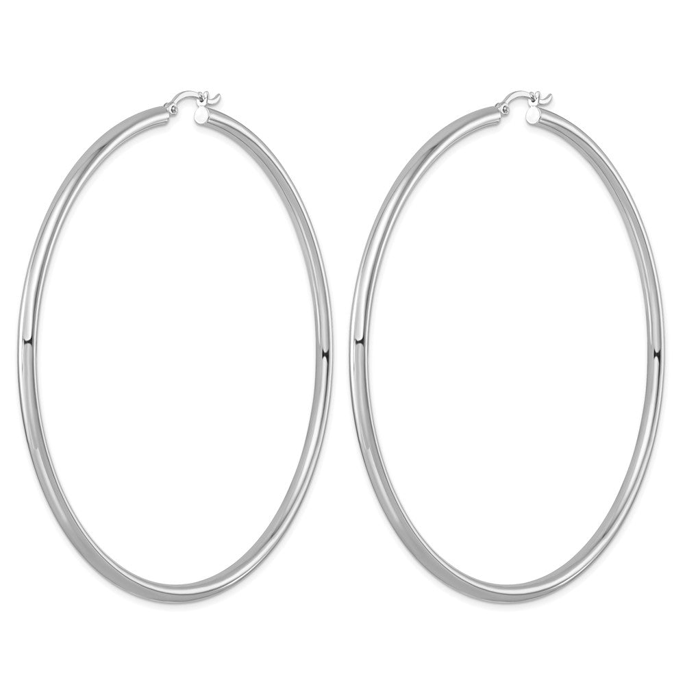 Sterling Silver Rhodium-plated 3mm Round Hoop Earrings