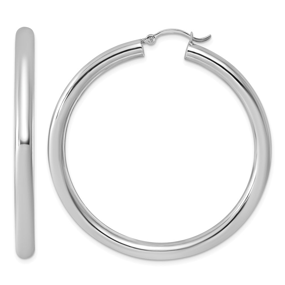 Sterling Silver Rhodium-plated 4mm Round Hoop Earrings