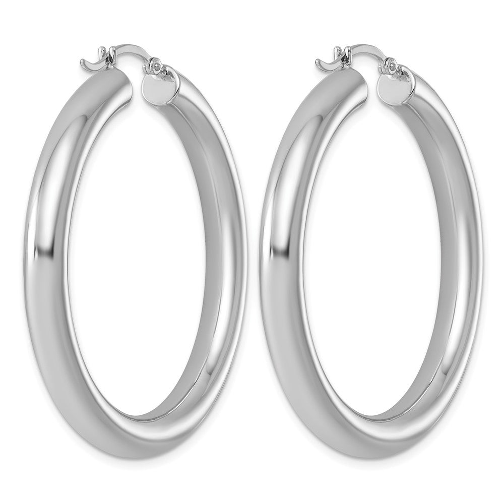 Sterling Silver Rhodium-plated 5mm Round Hoop Earrings