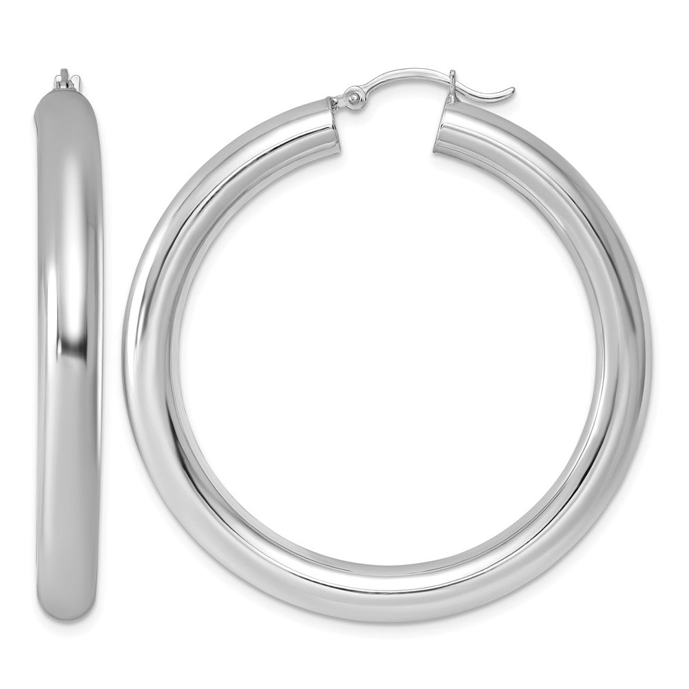 Sterling Silver Rhodium-plated 5mm Round Hoop Earrings