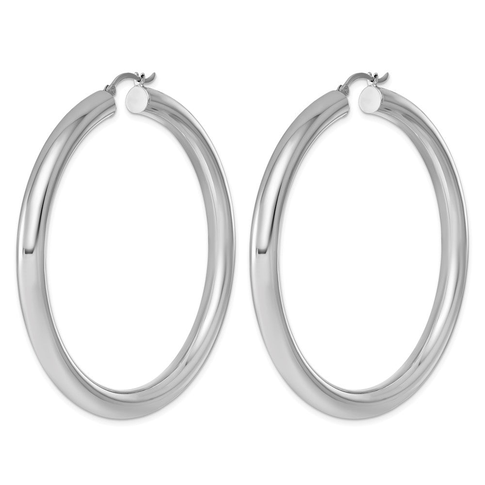 Sterling Silver Rhodium-plated 5mm Round Hoop Earrings