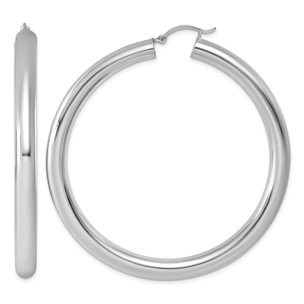 Sterling Silver Rhodium-plated 5mm Round Hoop Earrings