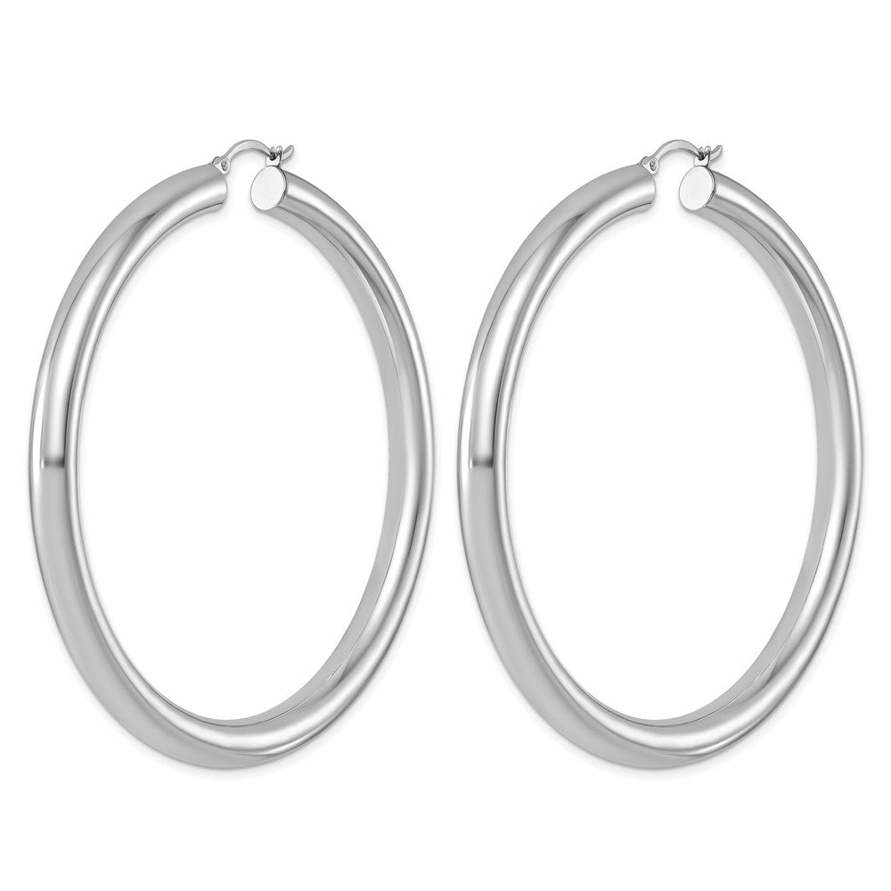 Sterling Silver Rhodium-plated 5mm Round Hoop Earrings