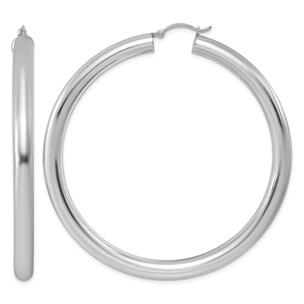 Sterling Silver Rhodium-plated 5mm Round Hoop Earrings