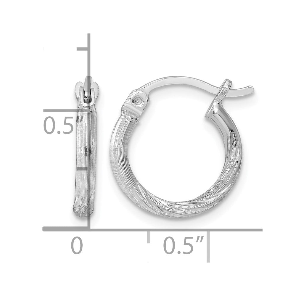 Sterling Silver Rhodium-plated 2mm Polished/Satin Diamond-cut Hoop Earrings