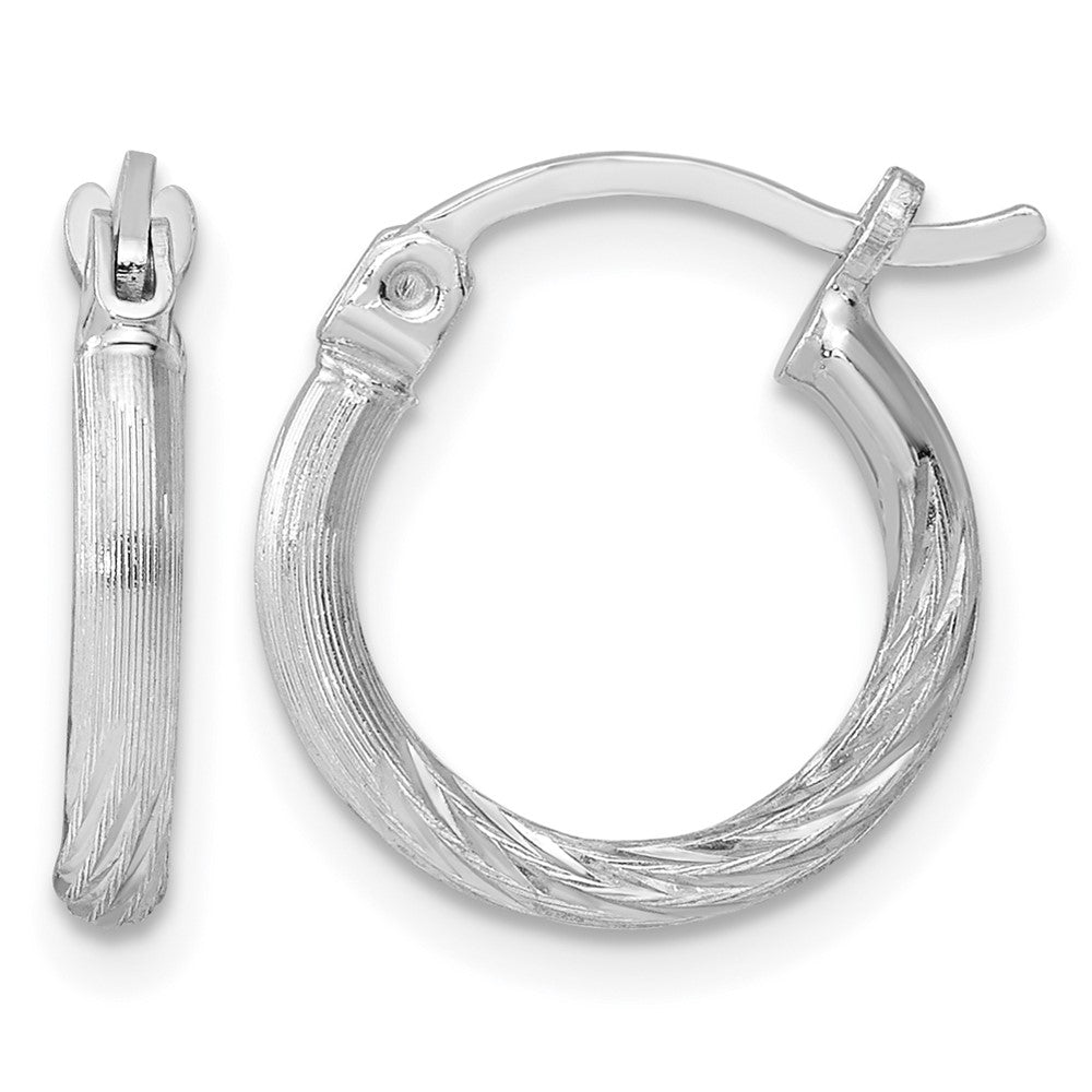 Sterling Silver Rhodium-plated 2mm Polished/Satin Diamond-cut Hoop Earrings