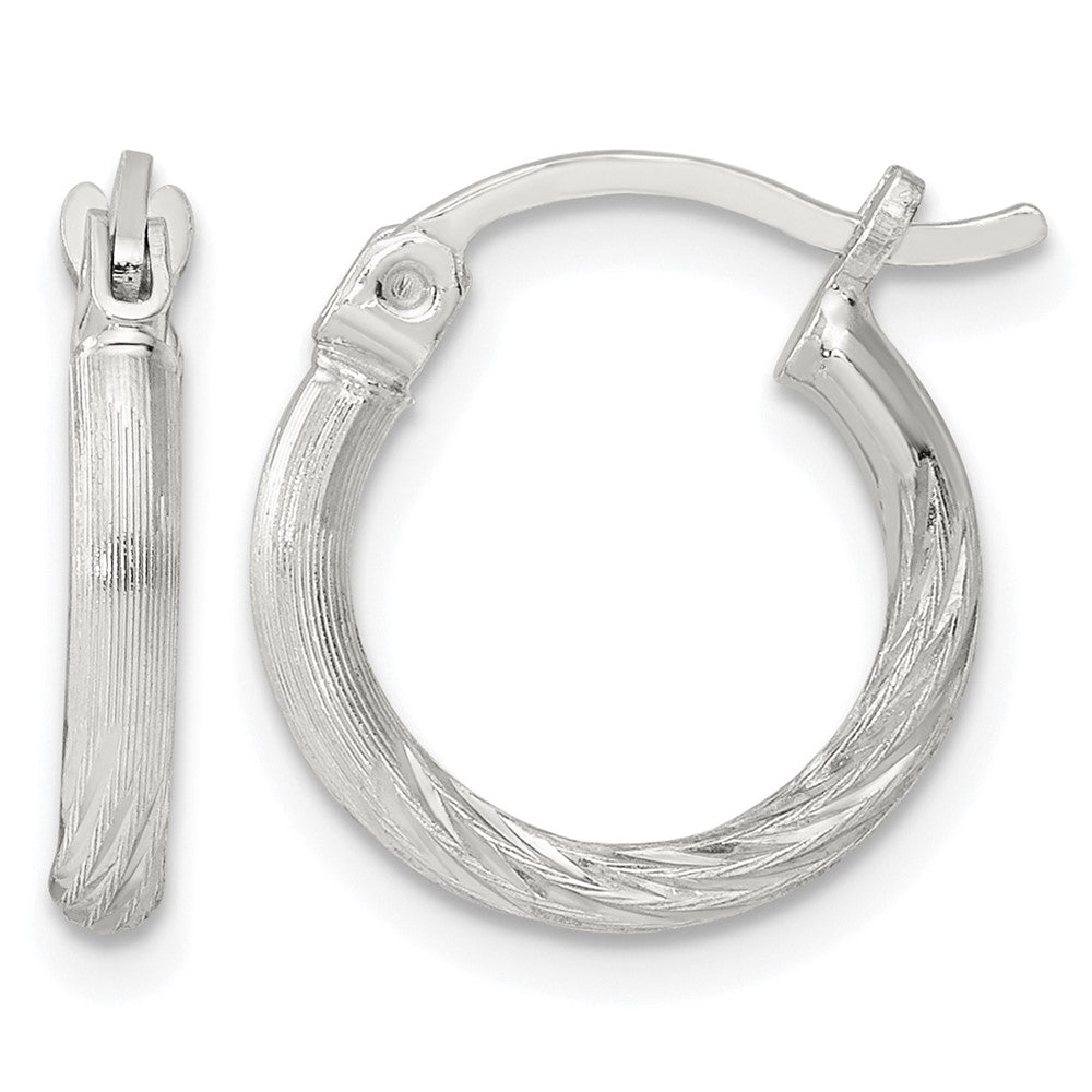 Sterling Silver 2mm Polished/Satin D/C Hoop Earrings