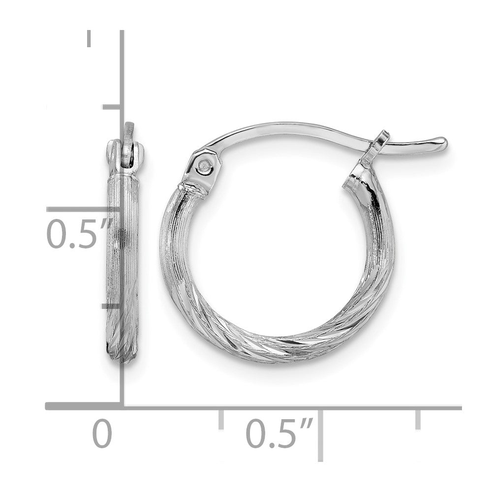 Sterling Silver Rhodium-plated 2mm Polished/Satin Diamond-cut Hoop Earrings