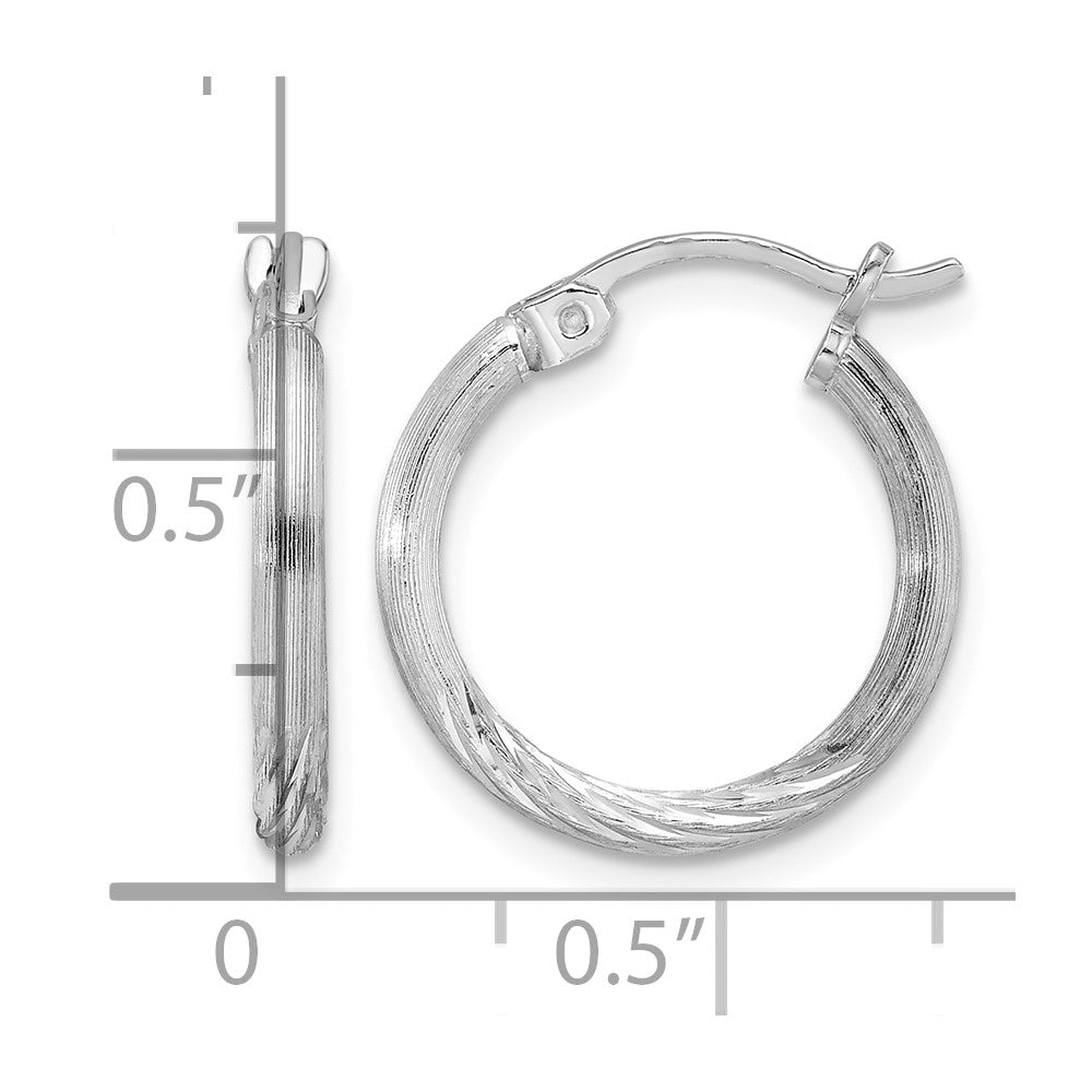 Sterling Silver Rhodium-plated 2mm Polished/Satin Diamond-cut Hoop Earrings