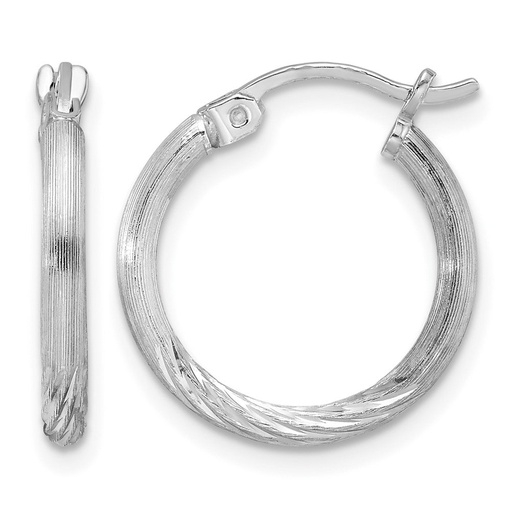 Sterling Silver Rhodium-plated 2mm Polished/Satin Diamond-cut Hoop Earrings