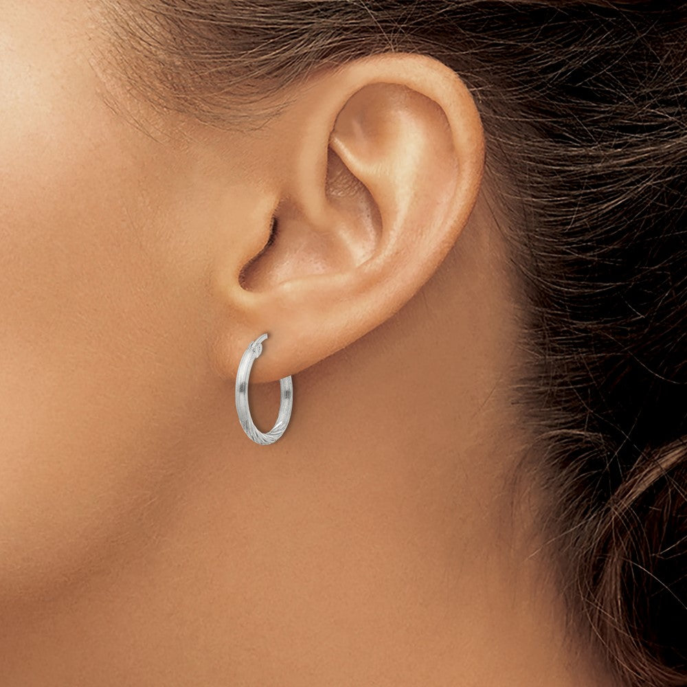 Sterling Silver 2mm Polished/Satin D/C Hoop Earrings