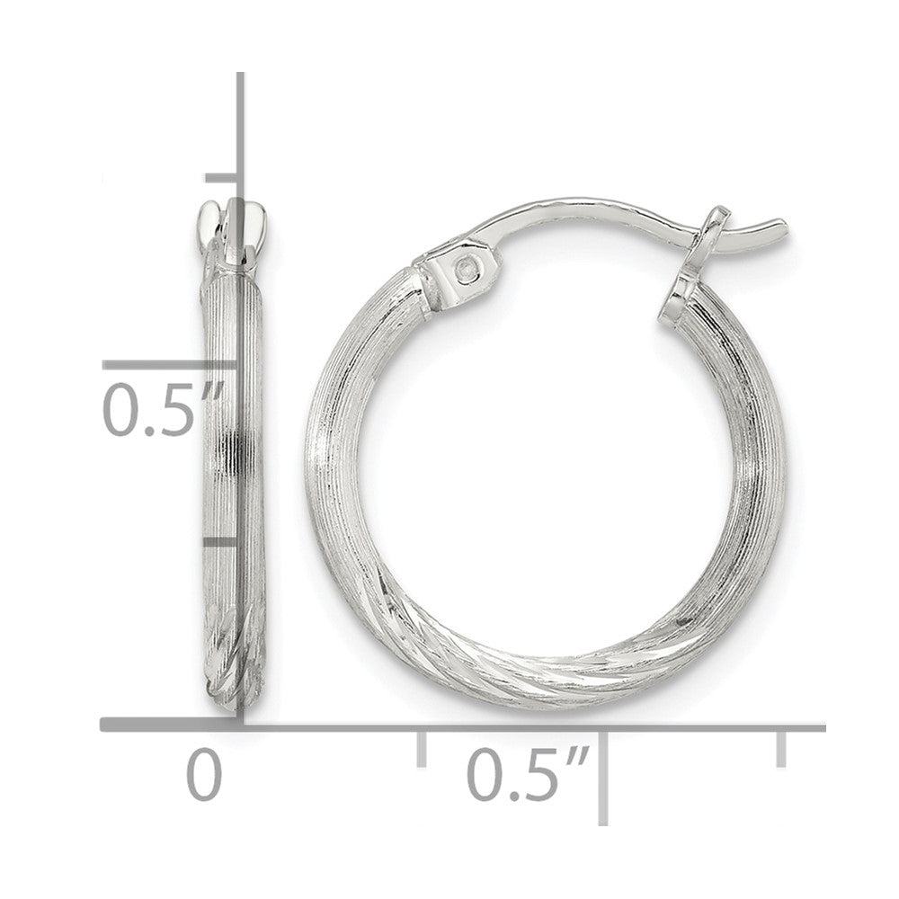 Sterling Silver 2mm Polished/Satin D/C Hoop Earrings