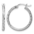 Sterling Silver Rhodium-plated 2mm Polished/Satin Diamond-cut Hoop Earrings
