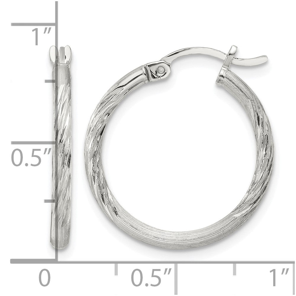 Sterling Silver 2mm Polished/Satin D/C Hoop Earrings