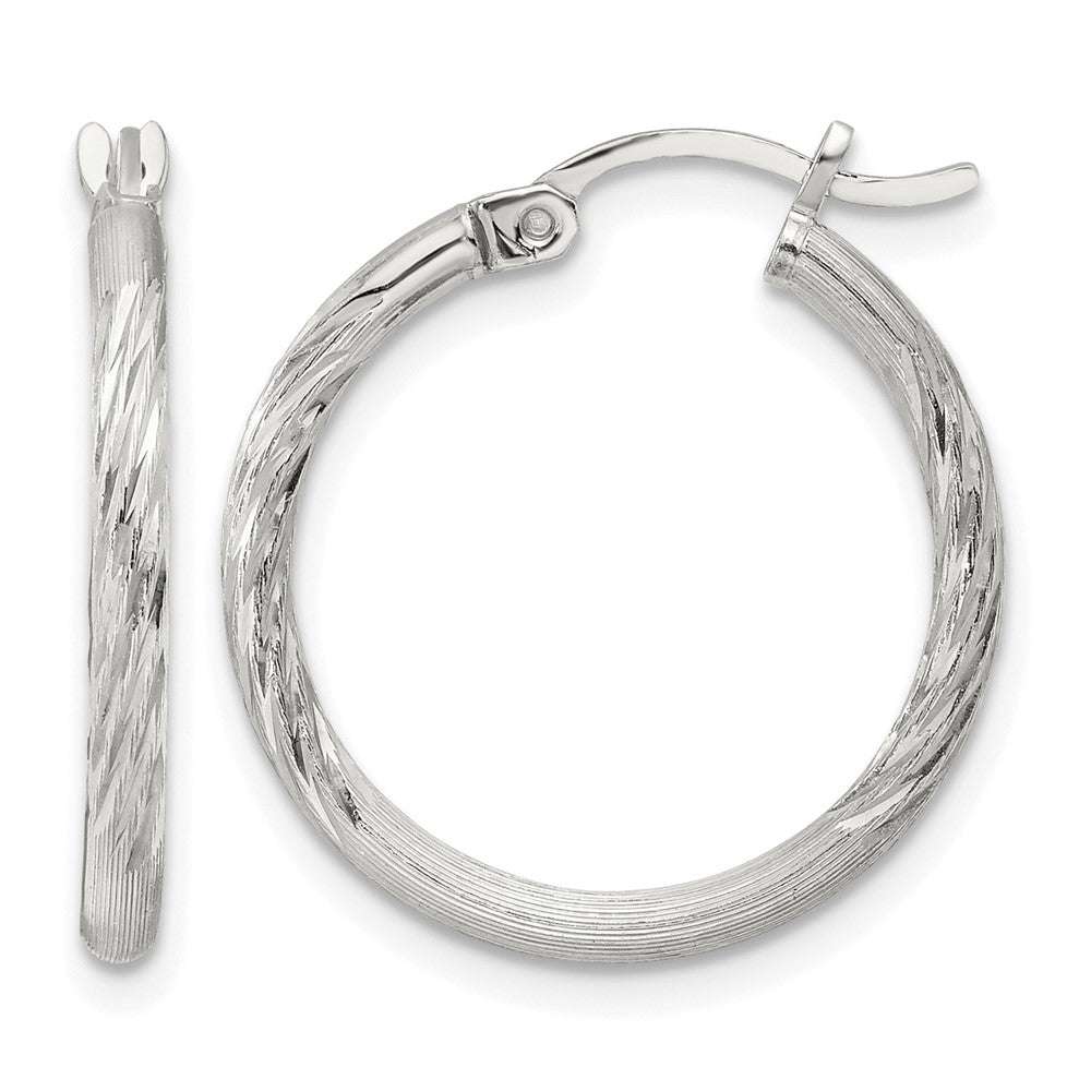 Sterling Silver 2mm Polished/Satin D/C Hoop Earrings
