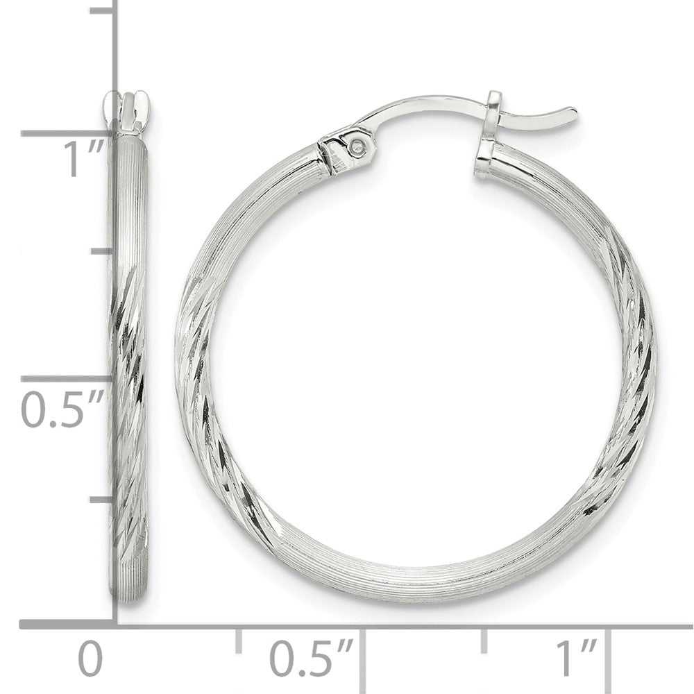 Sterling Silver 2mm Polished/Satin D/C Hoop Earrings