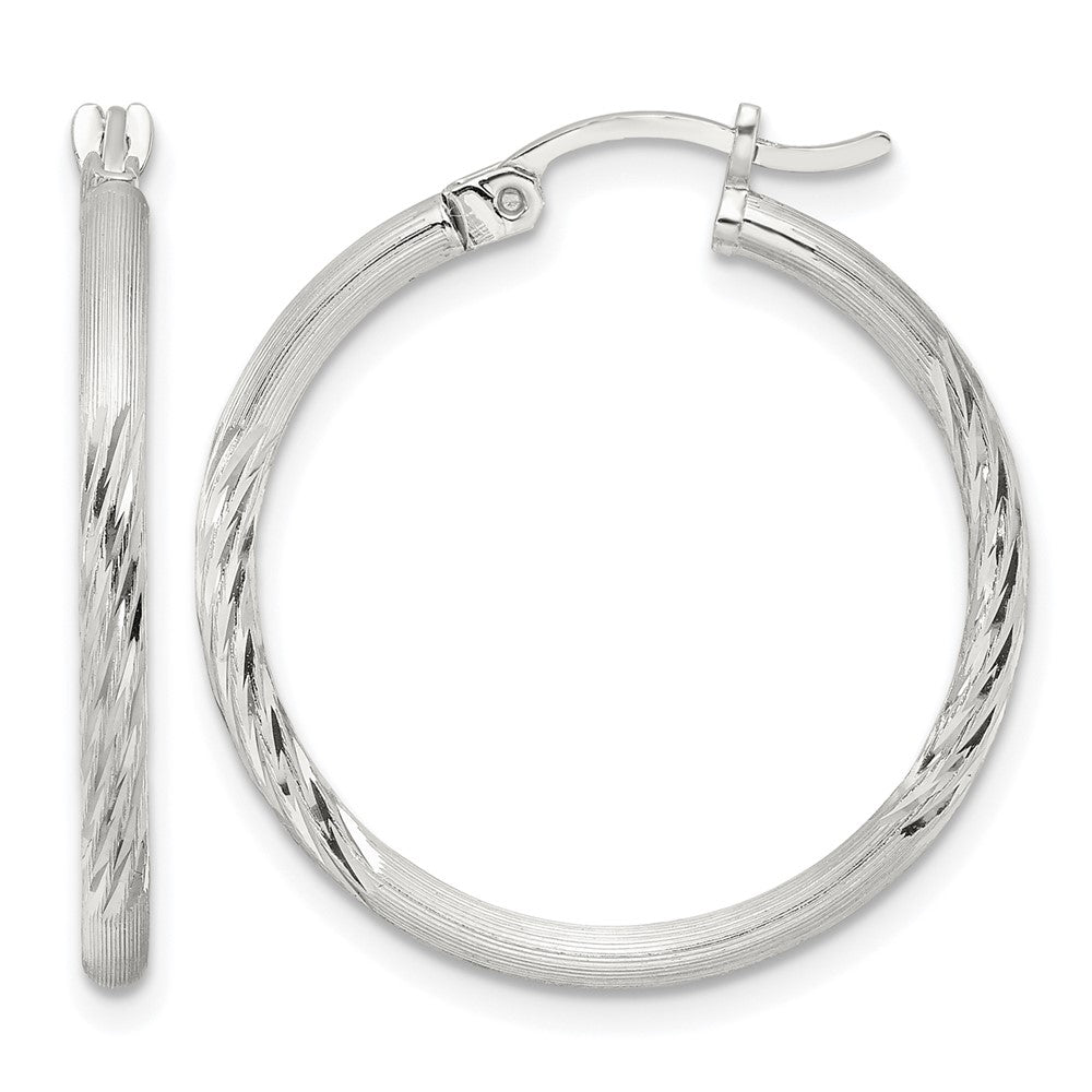 Sterling Silver 2mm Polished/Satin D/C Hoop Earrings