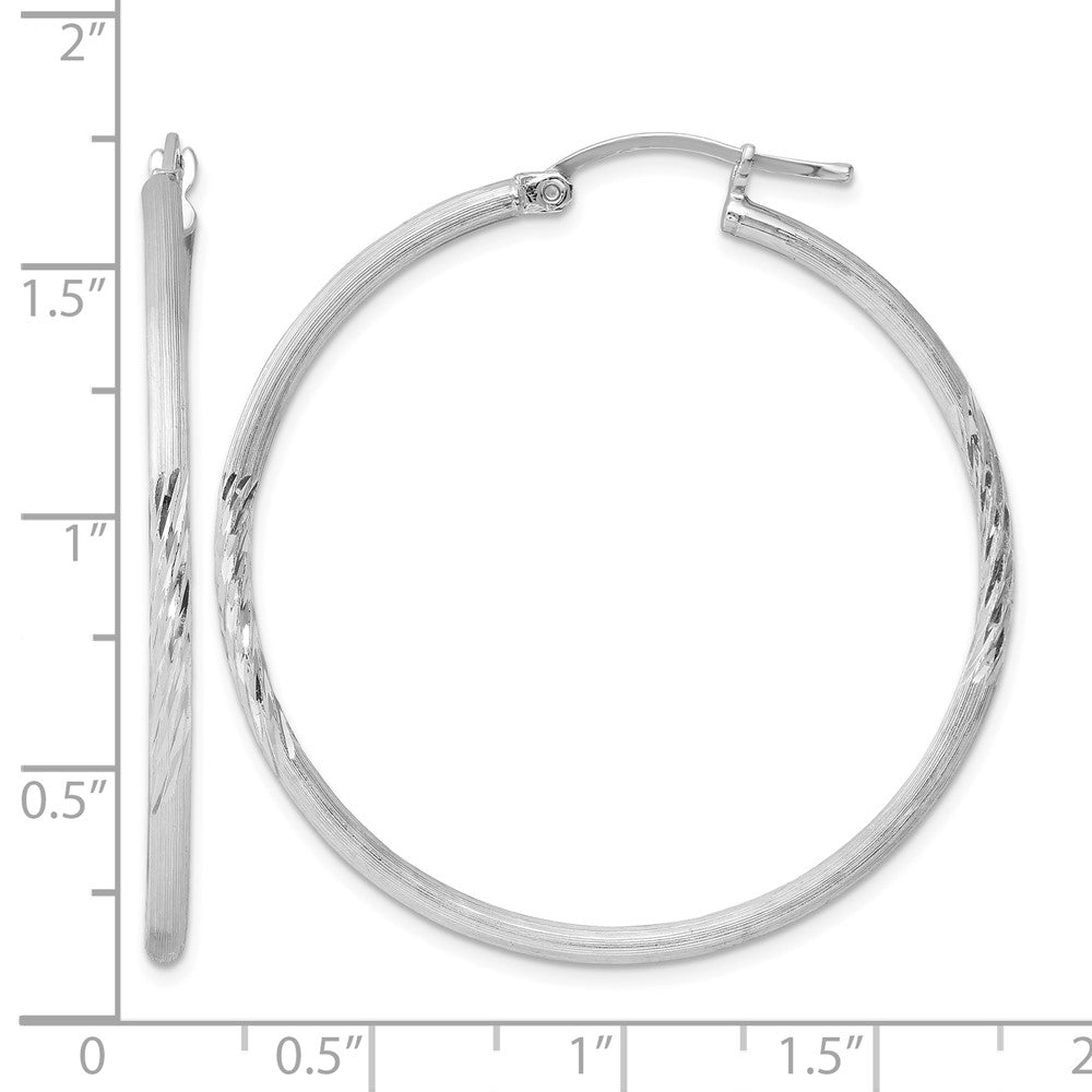 Sterling Silver Rhodium-plated 2mm Polished/Satin Diamond-cut Hoop Earrings