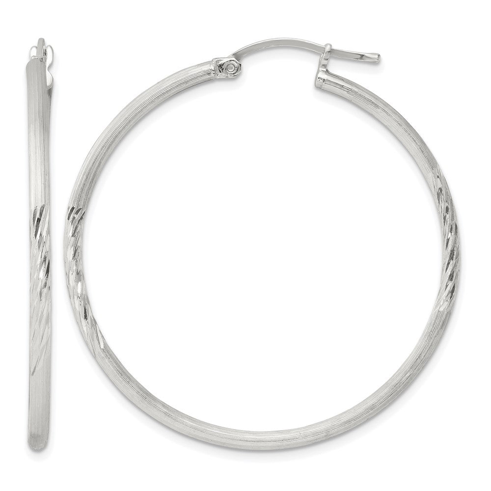 Sterling Silver 2mm Polished/Satin D/C Hoop Earrings