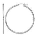 Sterling Silver Rhodium-plated 2mm Polished/Satin Diamond-cut Hoop Earrings