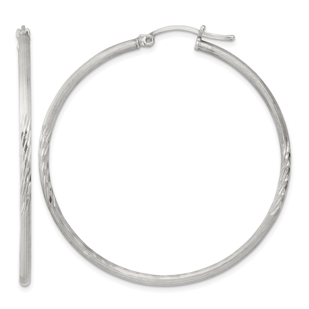 Sterling Silver 2mm Polished/Satin D/C Hoop Earrings