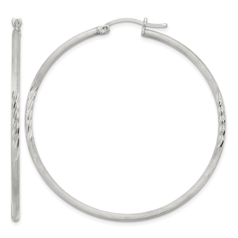 Sterling Silver 2mm Polished/Satin D/C Hoop Earrings