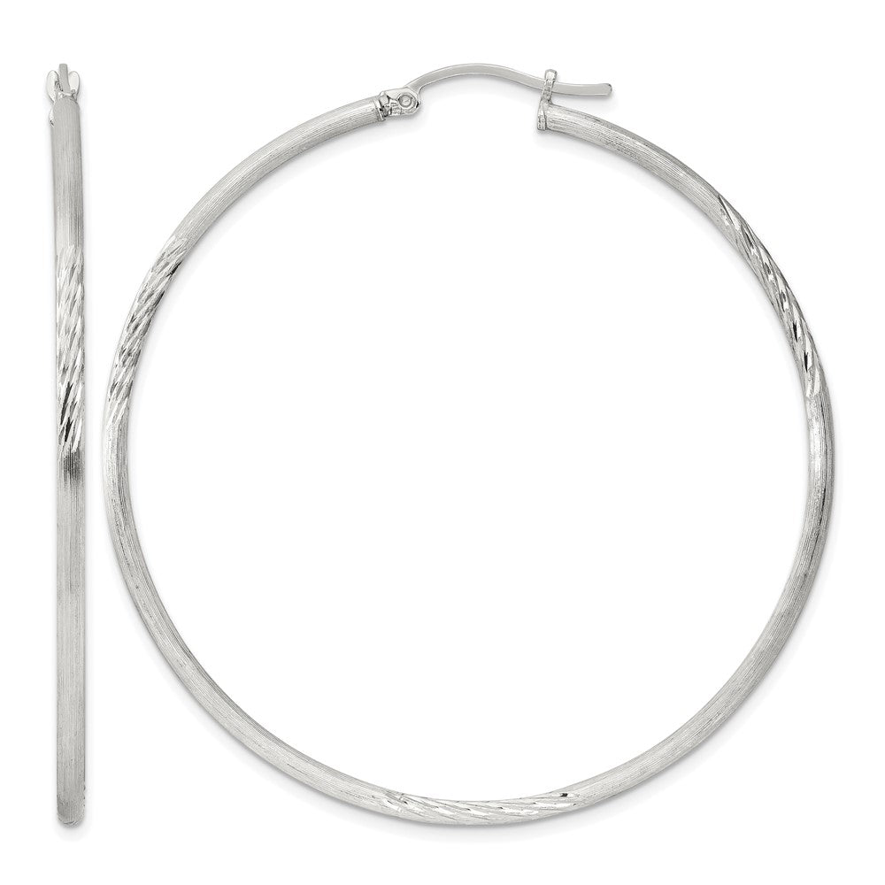 Sterling Silver 2mm Polished/Satin D/C Hoop Earrings