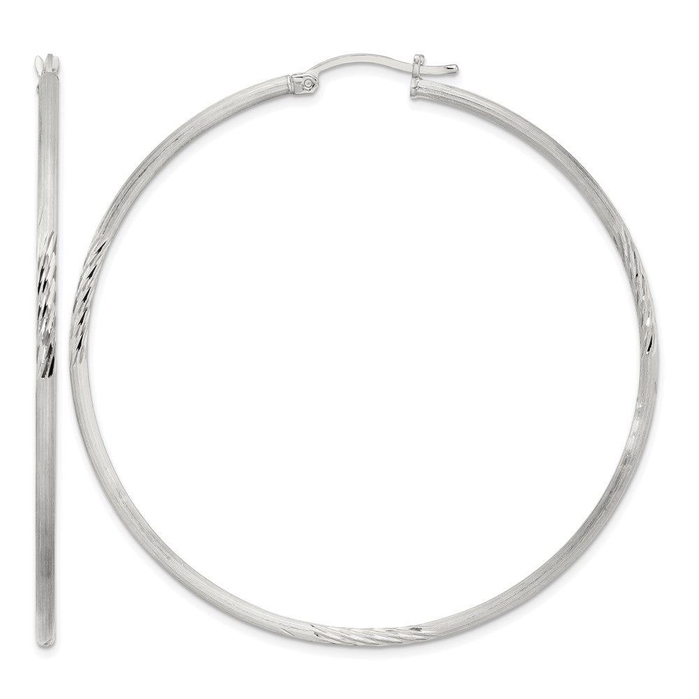 Sterling Silver 2mm Polished/Satin D/C Hoop Earrings