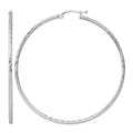 Sterling Silver Rhodium-plated 2mm Polished/Satin Diamond-cut Hoop Earrings
