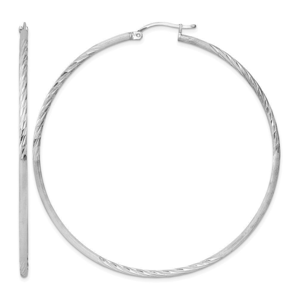 Sterling Silver Rhodium-plated 2mm Polished/Satin Diamond-cut Hoop Earrings