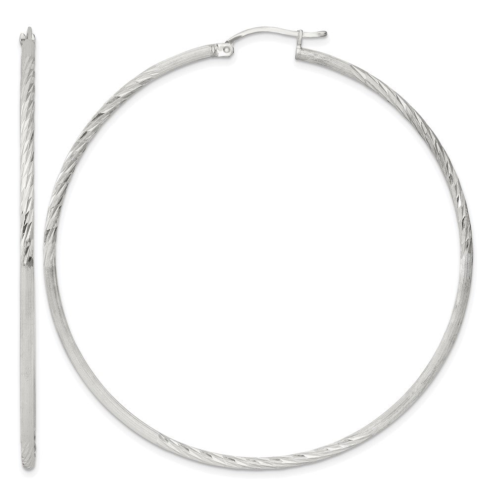 Sterling Silver 2mm Polished/Satin D/C Hoop Earrings
