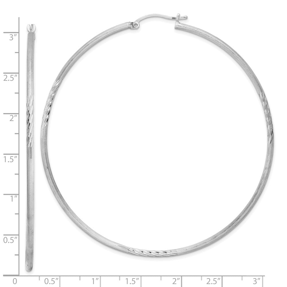 Sterling Silver Rhodium-plated 2mm Polished/Satin Diamond-cut Hoop Earrings