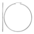 Sterling Silver Rhodium-plated 2mm Polished/Satin Diamond-cut Hoop Earrings