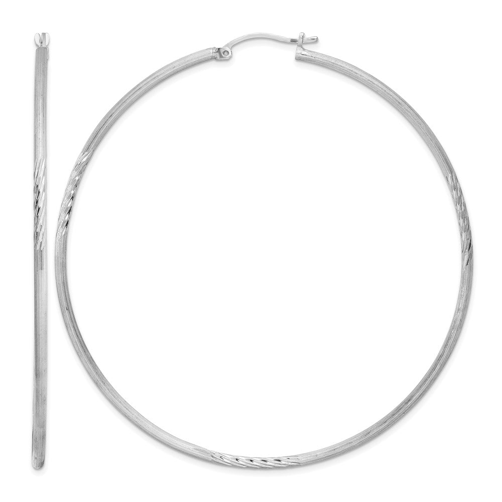 Sterling Silver Rhodium-plated 2mm Polished/Satin Diamond-cut Hoop Earrings
