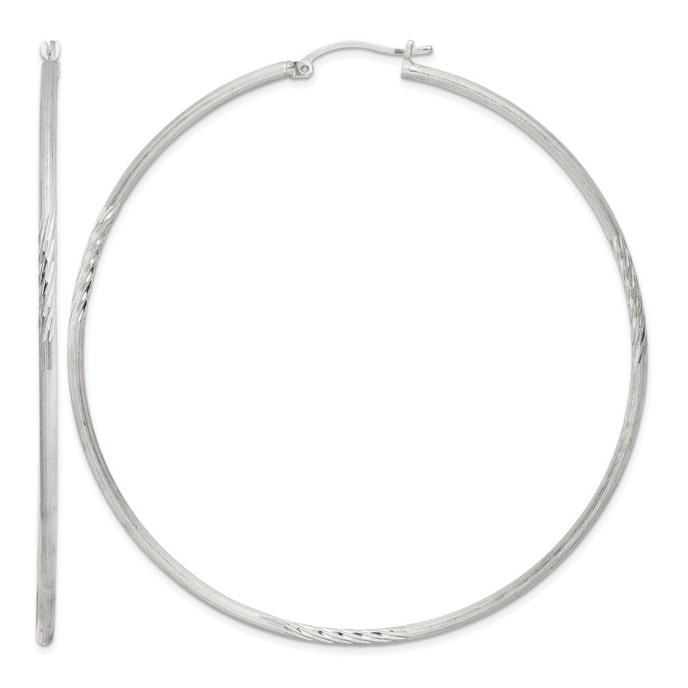 Sterling Silver 2mm Polished/Satin D/C Hoop Earrings