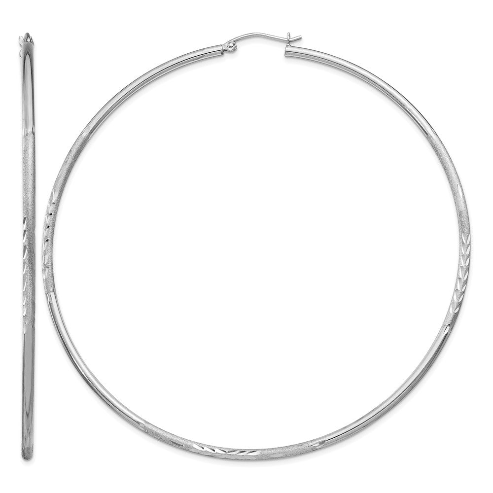 Sterling Silver Rhodium-plated 2mm Polished/Satin Diamond-cut Hoop Earrings
