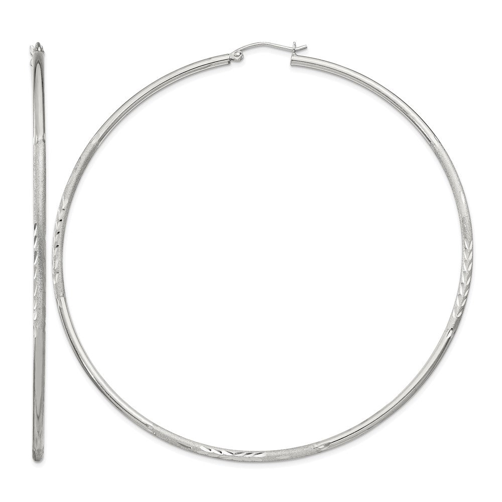 Sterling Silver 2mm Polished/Satin D/C Hoop Earrings