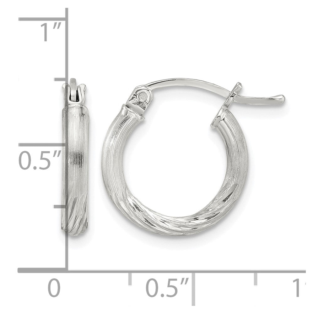 Sterling Silver 2.5mm Polished/Satin D/C Hoop Earrings