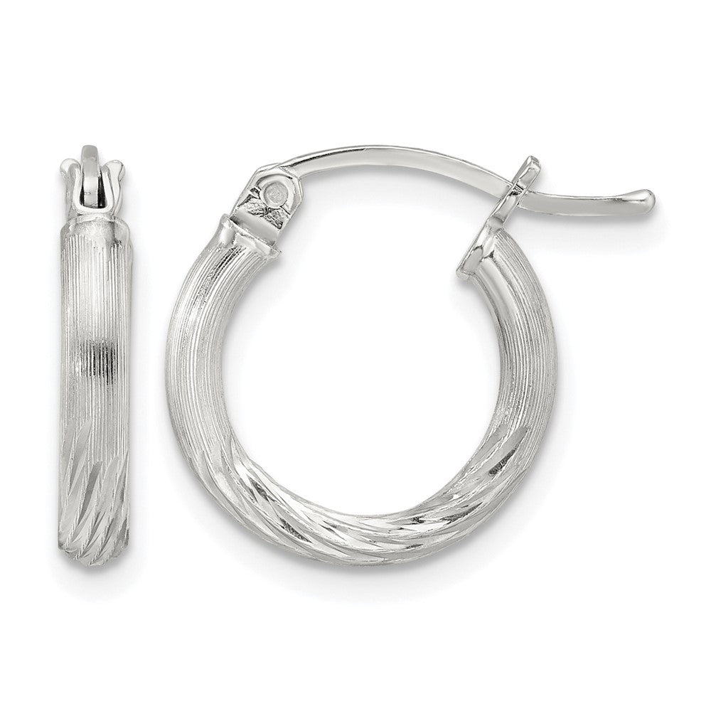 Sterling Silver 2.5mm Polished/Satin D/C Hoop Earrings