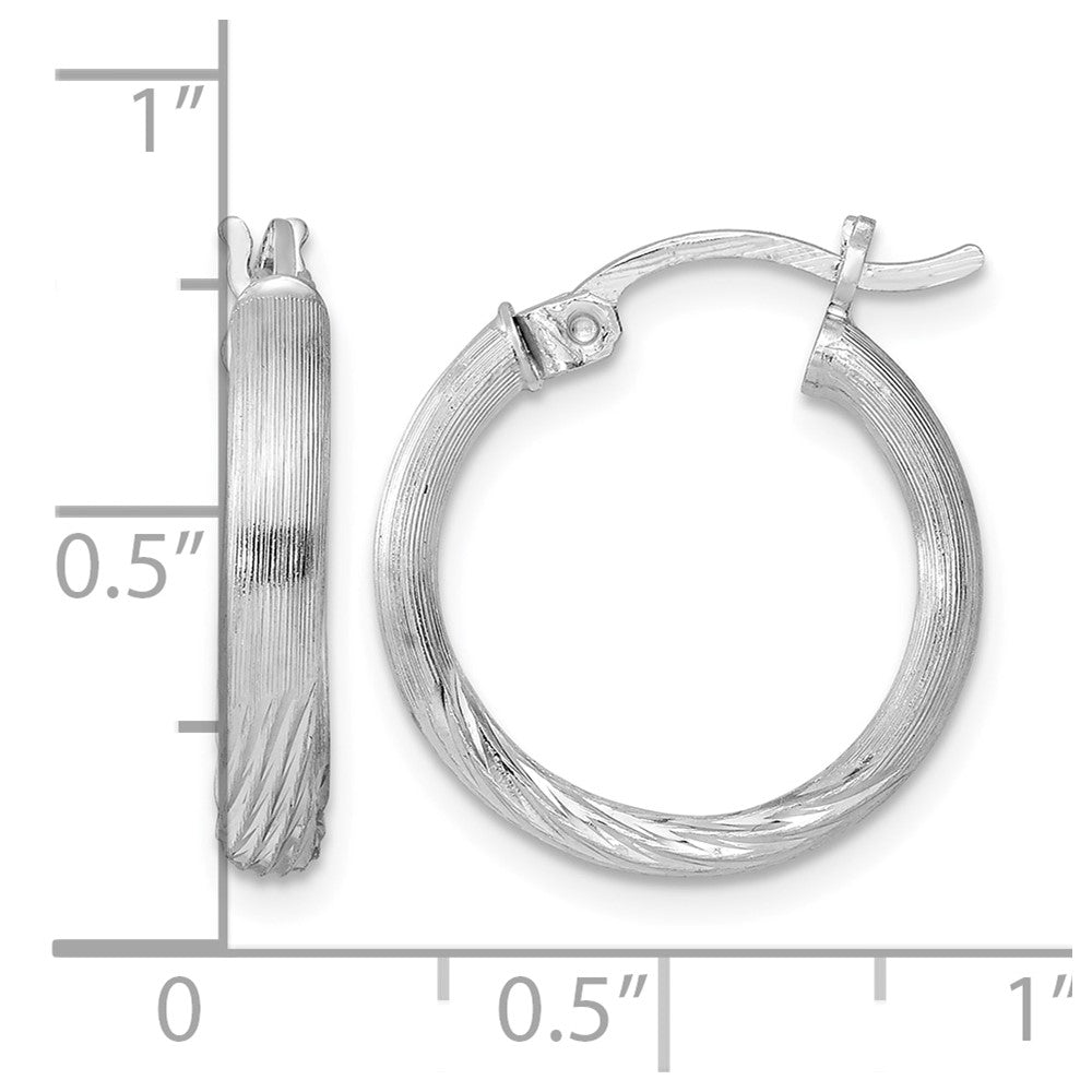 Sterling Silver Rhod-plated 2.5mm Polished/Satin Diamond-cut Hoop Earrings