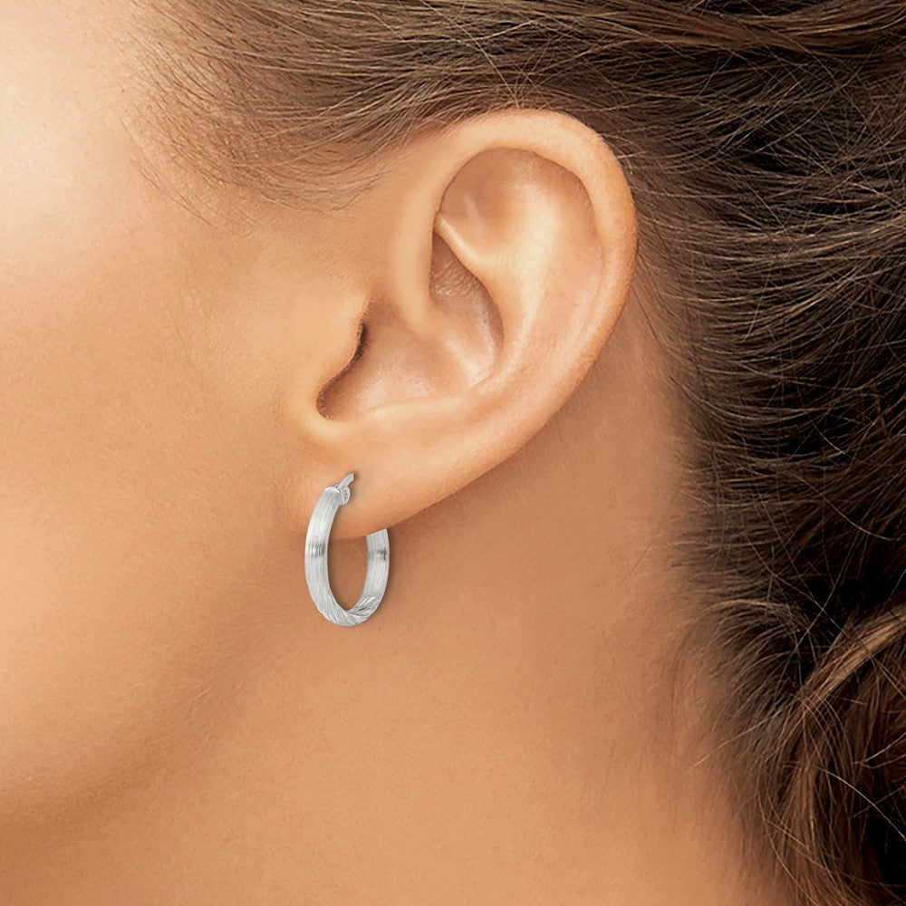 Sterling Silver 2.5mm Polished/Satin D/C Hoop Earrings