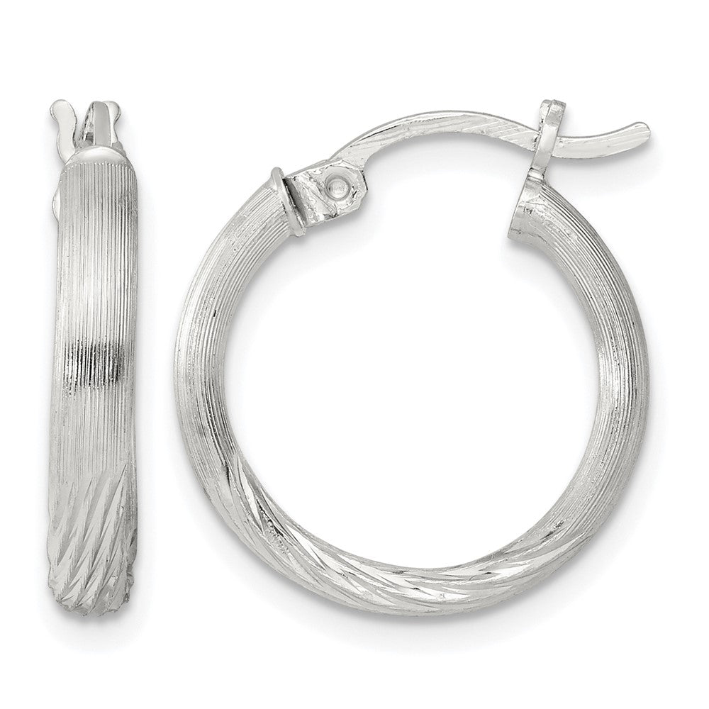 Sterling Silver 2.5mm Polished/Satin D/C Hoop Earrings