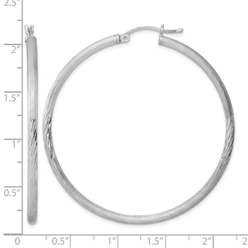 Sterling Silver Rhod-plated 2.5mm Polished/Satin Diamond-cut Hoop Earrings