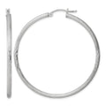 Sterling Silver Rhod-plated 2.5mm Polished/Satin Diamond-cut Hoop Earrings